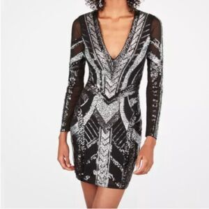 Express deco sequin long sleeve dress size Medium Black and Silver